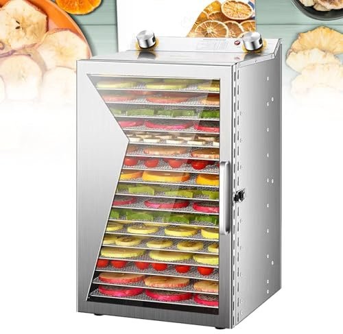 Food-Dehydrator Machine Stainless Steel Trays, 800W Dehydrator for Herbs, Jerky Dehydrator for Meat, 194ºF Mushroom Dehydrator, 12H Timer Fruits Dehydrator, Veggies, Yogurt & Dog Treats,18Layer