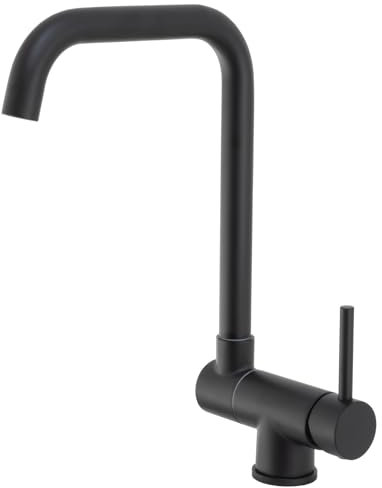 VALAZ Grifos Cocina Fregadero Negro Mate Caño en C | Grifo Monomando Giratorio 360, Abatible | Ahorro de Agua, Alta Presión | Instalación Fácil y Rápida | Latón, Elegante, Acero Inoxidable