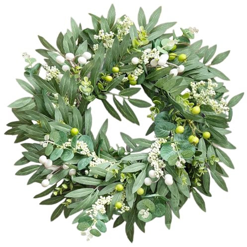 Eukalyptuskranz für Haustür, 50,8 cm, Olivenkranz mit gemischtem Beerenbeerenkranz Türkranz Ganzjährig für Hochzeit Bauernhaus Heimdekoration