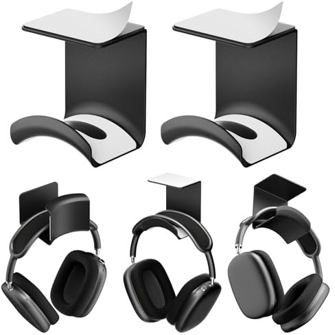 Headset Halterung Tisch Kopfhörer Halter Selbstklebend Kopfhörer Halterung Wandhalterung Kopfhörerhalter Headset Ständer für Mehrere Geräte Schreibtisch Wand Tisch Gaming Headphones (Schwarz)