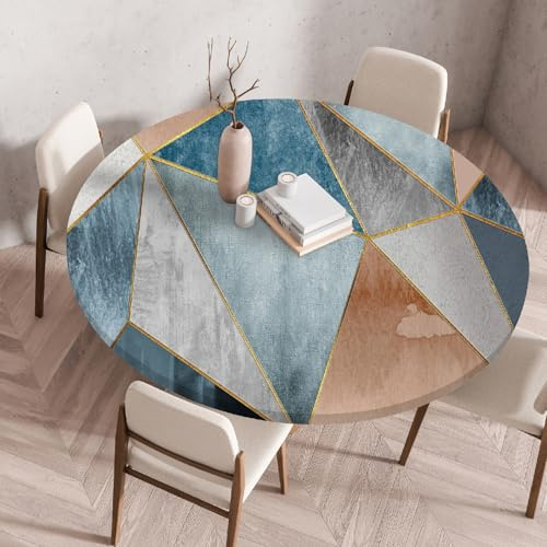 Spanntischdecke Rund für Garten Geometrisches Muster der abstrakten Kunst Wetterfest Abwaschbar mit Gummizug Elastische Outdoor Tischdecken für Balkon & Terrasse (Print 2,120cm)