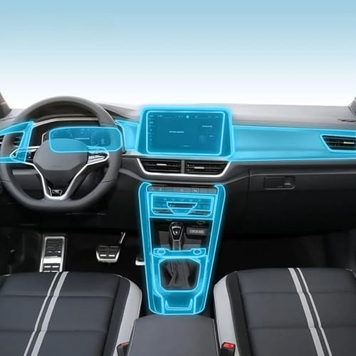 Kaecad Pellicola protettiva per interni auto, cruscotto, piano del cambio, per console centrale del cambio, antigraffio, trasparente, in TPU, per Volkswagen T-ROC 2023-2025 (stile A navigazione GPS fi