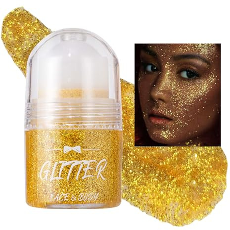EONFAVE Roll-on Body Glitter Gel, Mermaid Pailletten Glitzer Gesicht, Liquid festival accessoires, Glitzer Face Paint Holographic Hair Glitter Gel, Shimmer Makeup for Halloween Rave Party(08gold)