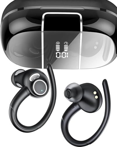 VKROBAG Ecouteurs Bluetooth sans Fil Sport, 48H Écouteurs Bluetooth 5.3 avec ENC Antibruit, IP7 Étanche Oreillette Bluetooth Contrôle Tactile, Écran LED Casque Bluetooth pour Running/Gym Noir(2025)