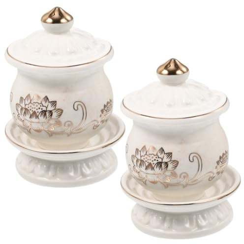 Healifty 2pièces Lot De Bols à Eau Céramique Pour Offrande Bouddhiste Tasses De Culte Avec Motifs Gravés Et Plateau Inclus