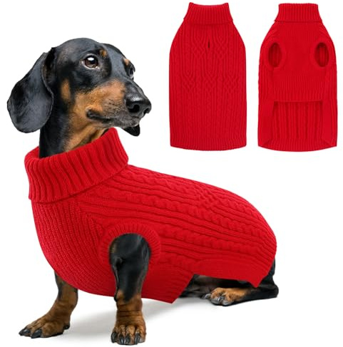 AOFITEE Hunde Pullover Kleine Hund, Warmer Dackel Pullover mit Rollkragen | Winter Hundepulli Strickpullover Weihnachtspullover, Warm Pullover für Kleine Mittlere Groß Hunde
