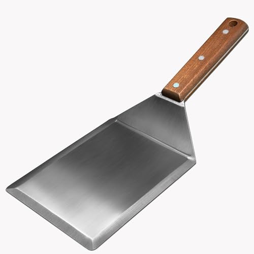 Extra Wide Spatula, Large Metal Spatula with Full Tang Wooden Handle & Beveled Edges for Skillets, Griddles & Grills, Pancake Flipper Turner, Smash Burgers Turner, 6 x 5-inches