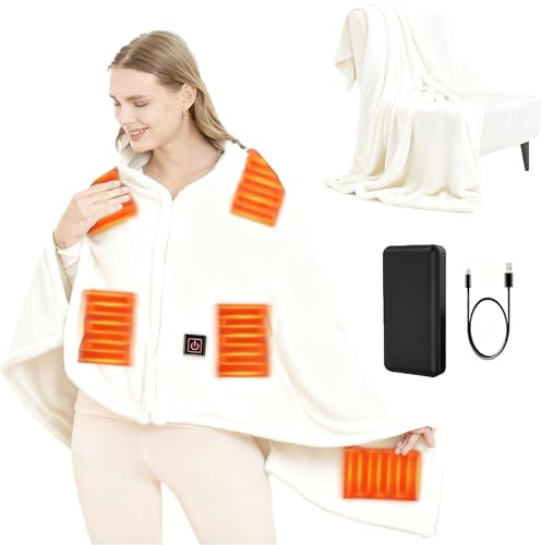 SNZ USB Electric Blanket with 10000mAh Battery, 150 x 80 cm Electric Blanket, 3 Levels of Temperature Electric Mat, Electric Blanket for Lunch in the Office, Outdoor Travel