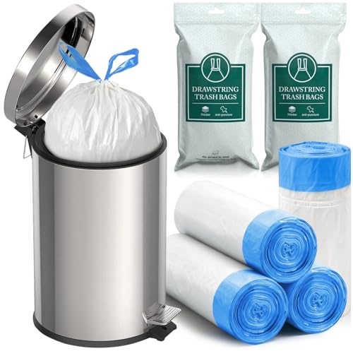 XIQIYY Lot de 80 sacs poubelle de 5 l avec cordon de serrage - Mini sacs poubelle blancs avec poignée de transport - Résistants à la déchirure - Pour cuisine, bureau - Convient pour poubelles de 5