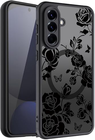 JMDZDL Coque Magnétique pour Samsung Galaxy S24 FE, Compatible avec MagSafe, Translucide Mat Etui pour Samsung S24 FE Aesthetic Motif Rose Filles Dessin Case TPU + PC Rigide Antichoc Housse