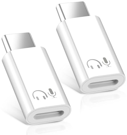 APKLVSR Adattatore da USB-C a audio compatibile con dispositivi con connettore light-ning, 2 pezzi, DAC Hi-Fi Suono Cuffie Line Control, compatibile con iPhone 17/16/15 Series, iPad, bianco