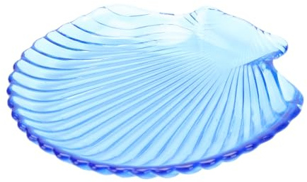 Garneck Piatto in Vetro Cristallino Blu Elegante Design Scallop Forma per Frutta e Piatti Casalinghi Facile da Pulire e Sicuro Uso Quotidiano e Buffet