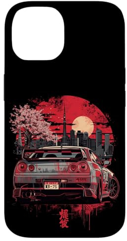 Distress JDM Drift-Rennwagen Sakura Blossom Tokyo Skyline Art Hülle für iPhone 14