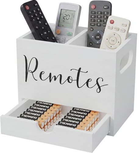Zglmydrem.yn Remote Control Holder, TV Remote Holder with Drawer, Wood Remote Control Organizer for Table, Media Storage Box for Nightstand, Living Room (White,2 Slots)