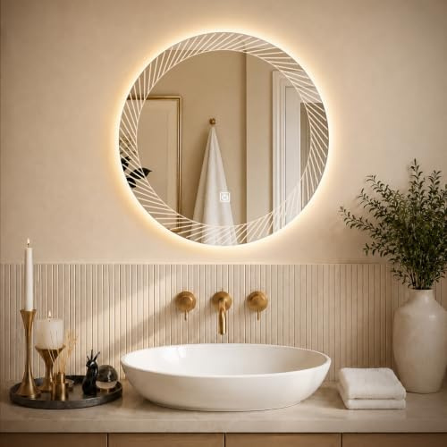 Adoture Badspiegel mit Beleuchtung 50 cm Rund | Spiegel mit LED Licht, Touch Schalter und 3 Farben Dimmbar