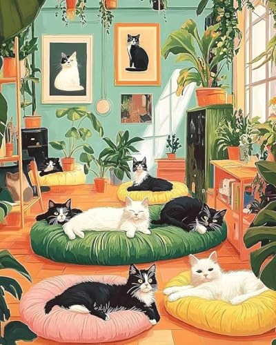 Daisen Art Peinture Numero Adulte Chat, Peinture Numero Adulte Animaux, Paint by Numbers for Adults, DIY Peinture Acrylique Pour Adultes Débutants 40×50cm