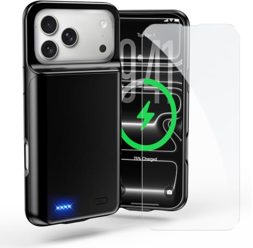 ZIKIHAA Akkuhülle für iPhone 17pro (6.3 Zoll), 7000mAh | Tragbare Ladebatterie, Zusatzakku Externe Handyhülle Batterie, Wiederaufladbare Schutzhülle, Panzer Schutz Glas Folie