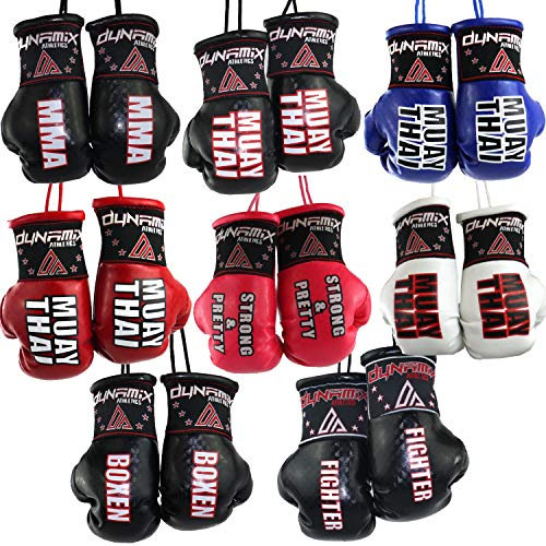 Dynamix Athletics Autospiegel Mini Boxhandschuhe - Boxhandschuhe fürs Auto Spiegelanhänger Spiegel Aufhänger PKW Innenspiegel - 4 Varianten Boxen MMA Muay Thai Fighter (Fighter - Schwarz)