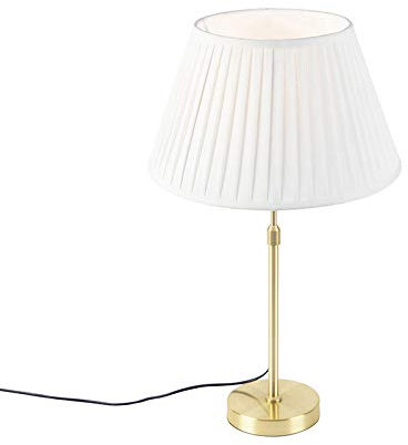 Qazqa - Klassisch I Antik Nachttischlampe | Tischleuchte I Tischlampe I Lampe I Leuchte Gold I Messing I messing mit plissiertem Schirm creme 35 cm - Parte I Wohnzimmer I Schlafzimmer I