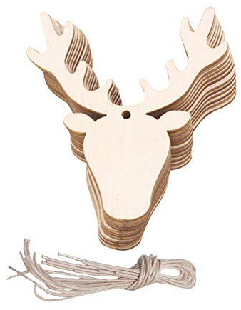 Amosfun Abaodam 20 St¨¹ck Holz Hirschkopf Weihnachten Ornamente Anh?nger H?ngende Holzanh?nger Dekoration Holz DIY Basteln Weihnachtsbaum H?ngende Ornamente