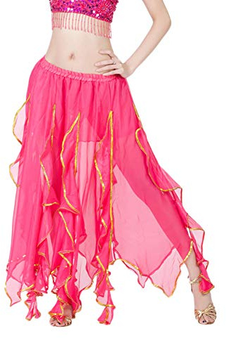 Damen Bauchtanz Rock Maxi Übungsrock Mit Gummiband Orientalische Plissee Boho Tanzbekleidung Rose 2 Eine Größe