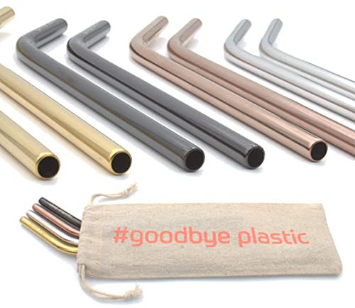 GERNEO® - Labor geprüft - Strohhalm wiederverwendbar 304er Edelstahl - 8er Set + Reinigungsbürste + ToGo Bag - Rückgaberecht, kindergeeignet, rostfrei, umweltfreundlich & plastikfrei