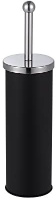 Novel Solutions Toilet Brush with Holder – Round Lid and Strong Dense Bristles, Durable Stainless Steel Handle, Compact Design - Black