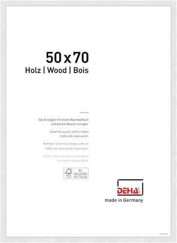 DEHA Design Bilderrahmen, 50 x 70 cm, Holz, Weiß, Posterrahmen zum Aufhängen im Hoch- & Querformat, bruchsicheres Kunstglas, Fontana