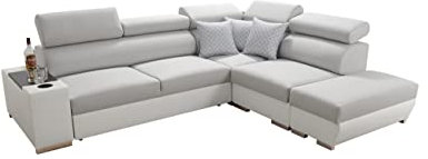 All4All Ecksofa mit Schlaffunktion Prude 282 x 227 cm - Schlafcouch mit Bettkasten – Couch mit Schlaffunktion – L-Form Sofa - Schlafsofa - für 4 Personen - Rechte Seite - Grau/Weiß - Modern 26