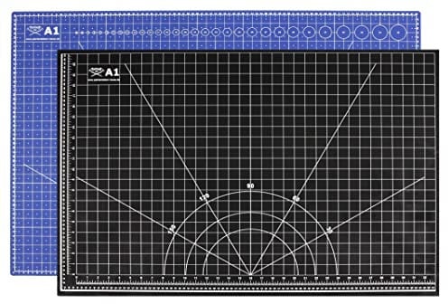 Snyderline® Schneidematte DIN A1 (60 x 90 cm) in Blau/Schwarz - beidseitig nutzbar, selbstheilende Schneideunterlage, Bedruckt in cm & inch