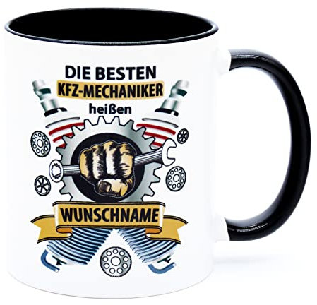 Die besten Kfz Mechaniker heißen Wunschname personalisierte Tasse Becher Schrauber Geschenk Geburtstag Geschenkidee Mechatroniker Werkstatt Zubehör Spruch Mann Auto Automechaniker Meister Prüfung