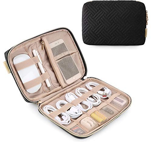 bagsmart Small Travel Electronics Cable Organizer Bag for Hard Drives, Cables, USB Cable, SD Card (Black)