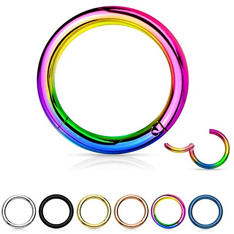 Treuheld® | Segmentring-Clicker aus Chirurgenstahl | Regenbogen/Bunt | Größe: 1.0mm x 10mm