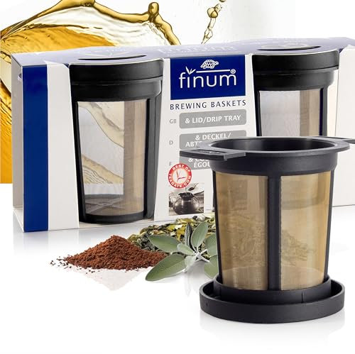 finum SET de 2 Brewing Baskets - filtros para té y café, filtro permanente para tazas y vasos, sin BPA, sabor neutro, negro