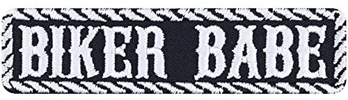 BIKER BABE Aufnäher Lady Biker Aufbügler Biker Patch Bügelbilder Motorrad Geschenk für Frauen DIY Applikation für Jacke/Weste/Jeans/Motorradkoffer | 100x25mm