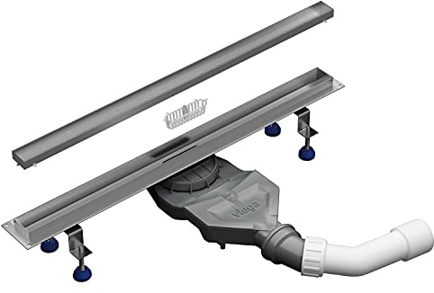 Aquabad Edelstahl schmale Duschrinne - Slim Pro, Länge 120 cm, Komplett Set inkl. Abdeckung/Blende: Befliesbare Mulde, Siphon und Haarsieb