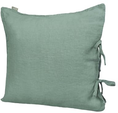 beties Leinen Kissenbezug ca. 40x40 cm 100% Leinen Stone-Washed Kopfkissenbezug mit Hotelverschluss (Natural-Mint)