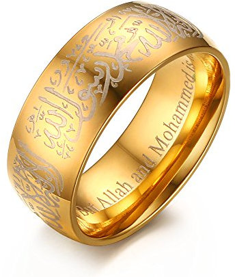 Joielavie Herrenring aus Edelstahl mit Symbol Allah Shahada Arabisch Islamisch Muslim Religiös Gold Schmuck, Edelstahl