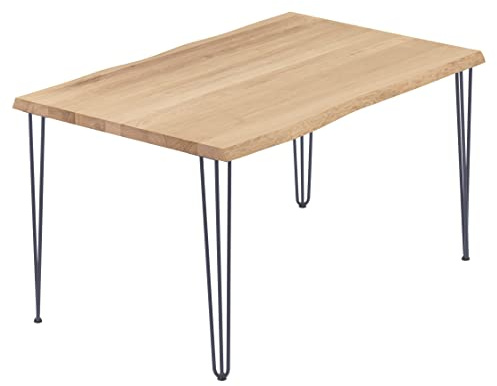 LAMO Manufaktur Esstisch Küchentisch Schreibtisch Couchtisch aus Massivholz, mit Baumkante 140x60x76 cm (AxBxH), Creative, Natur/Anthrazit, LNB-01-A-002-7016Cr