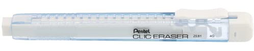 Pentel Clic Eraser ZE81 Radierer, rechteckig, nachfüllbar, Gehäuse in Himmelblau, transparent, 12 Stück
