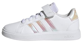 adidas Grand Lifestyle Court Elastic Lace and Top Strap Shoes Tennisschuhe, Cloud White/Iridescent/Cloud White, 33 EU