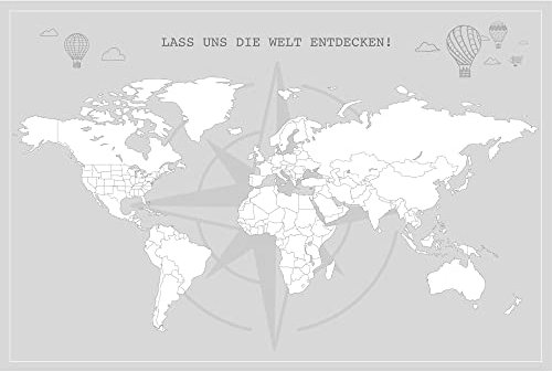 LANA KK - Weltkarte für Kinder zum ausmalen – Premium Poster, grau Erde, Welt, Globus in 80 x 60 cm