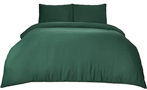 Brentfords Plain Dye Duvet Cover Quilt Pillowcase Microfiber Bedding Set - Forest Green, Double