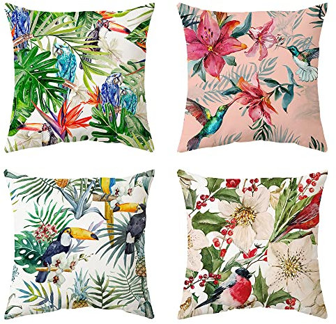AKIS Home Kissenbezug 45x45cm 4er-Set Tropische Pflanze Kissenbezüge für Wohnzimmer Balkon Wohndeko Dekokissen Zierkissenbezug…
