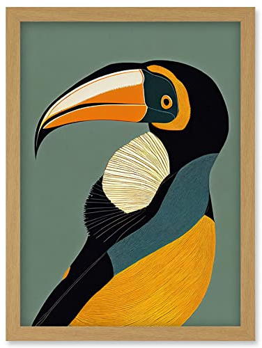 Wee Blue Coo Keel Billed Toucan Bird Portrait Vintage Illustration Artwork Framed Wall Art Print A4