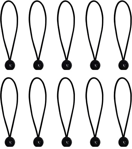 10pcs Black Tarpaulin Bungee Balls Flag Bungees Ball Bungee Ties Bungee Cord Balls Tent Elastic Loops Tarp Bungee Balls Tie Down Straps Elastic Ties with Balls for Tent Banner Flag Poles Tarpaulin