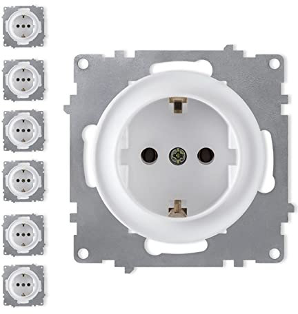 OneKeyElectro Set: 7x Schuko-Steckdosen Set, Steckdose mit Schraubklemmen und Erdung, 230V/16A, Schutzart IP20, gute Wärmebeständigkeit - weiß