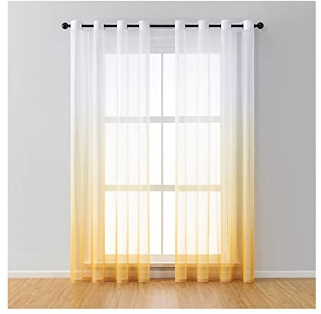 Lieson Tüll Gardinen Schlafzimmer Modern 2er Set, Polyester Gardinen Halbtransparent mit Ösen Farbverlauf Vorhänge Wohnzimmer Gelb 132x229CM