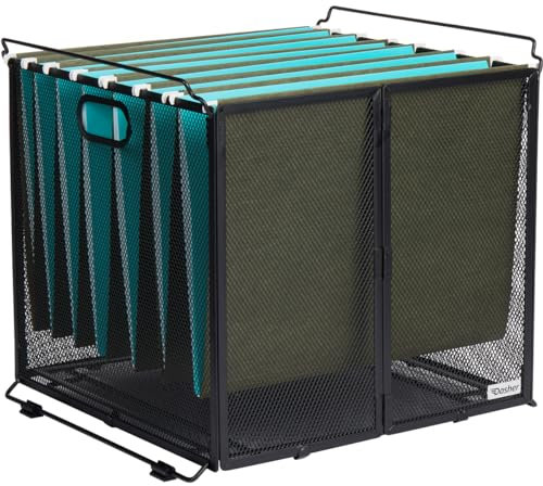 Hanging File Organiser, Hanging File Organiser Box, Black Metal Mesh Crate for Documents, Document Storage Box and Folder Holder, Portable Folders Frame, Filing Bin for Office, Home, School (A4)
