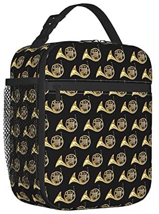 Ahdyr French Horns Musical Instrument Art Lunch Box Large Capacity Gourmet Tote Pouch Container for Men Women Meal Prep, Thermal Totebag, to Keep Food Hot/Cold